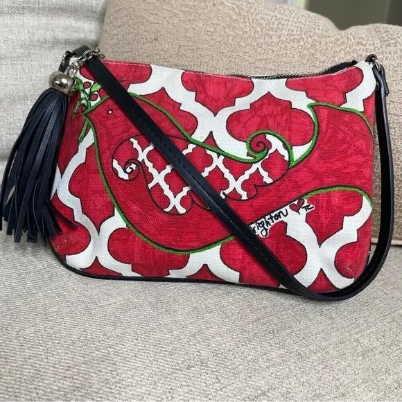 Brighton Bag Mini Crossbody Red Love Dove Canvas Pouch Long Strap Tassel Purse - Picture 15 of 15